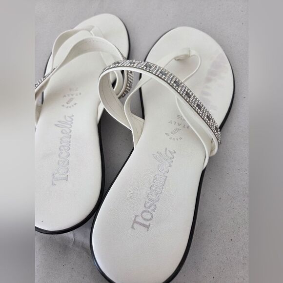 Toscanella White Gemstone Thong Sandals Rhinestone Italian Vacation Beach 7.5 - Picture 6 of 7